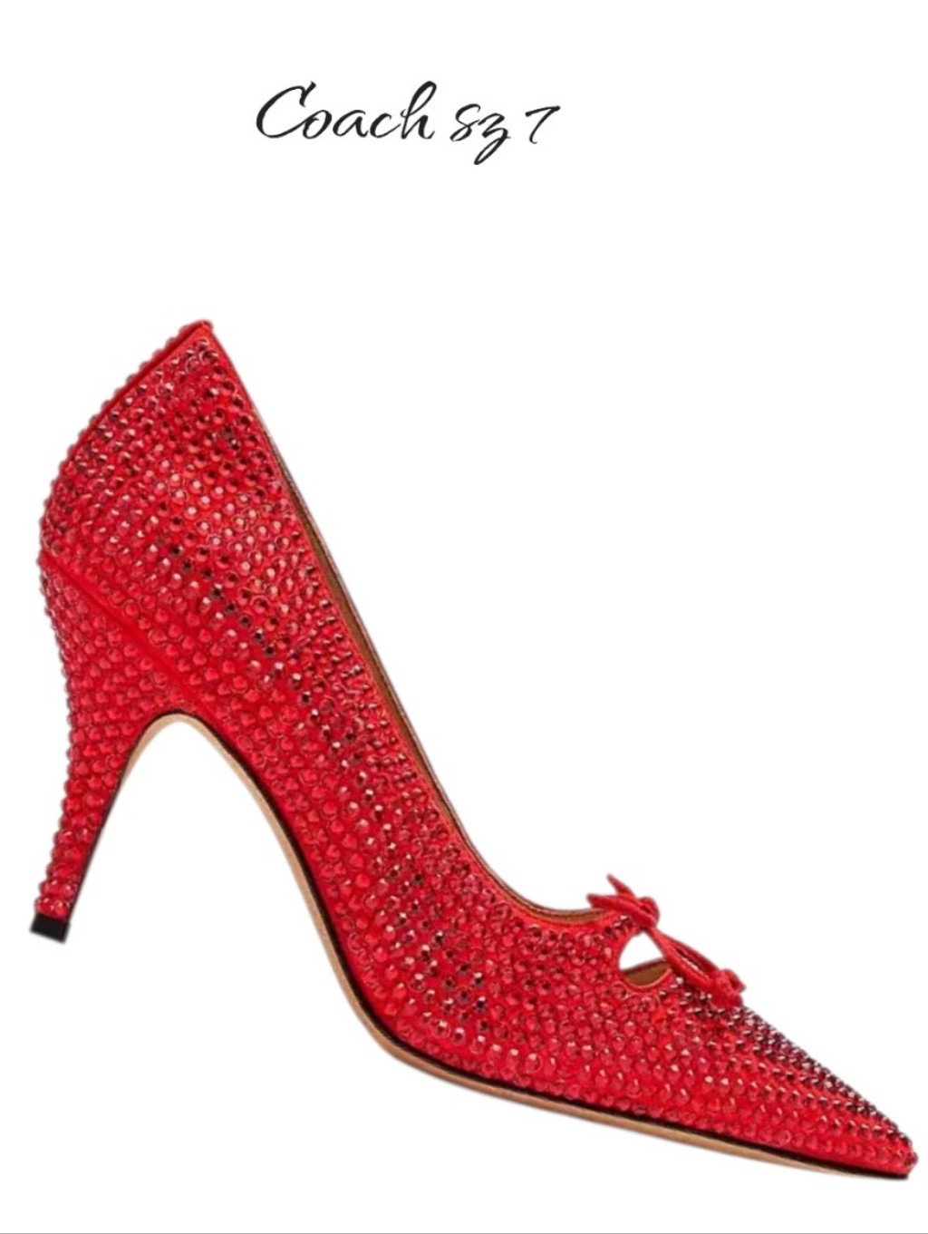 Coach Red Suede Pump With Crystals Pointed Toe Bow Stiletto Heels 7 New